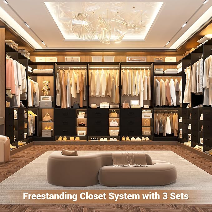 Aheaplus Closet System with 6 Drawers, 4 Hanging Rods & Corner Tower, Corner - Image 6