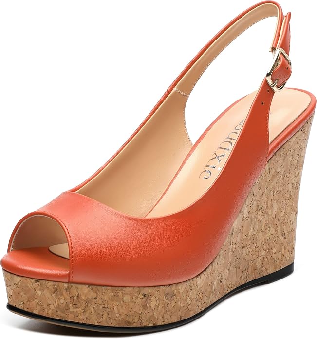 Womens Peep Toe Wedge Heels Matte Fashion Cork Slingback Pumps Platform Wedge by zasudxie