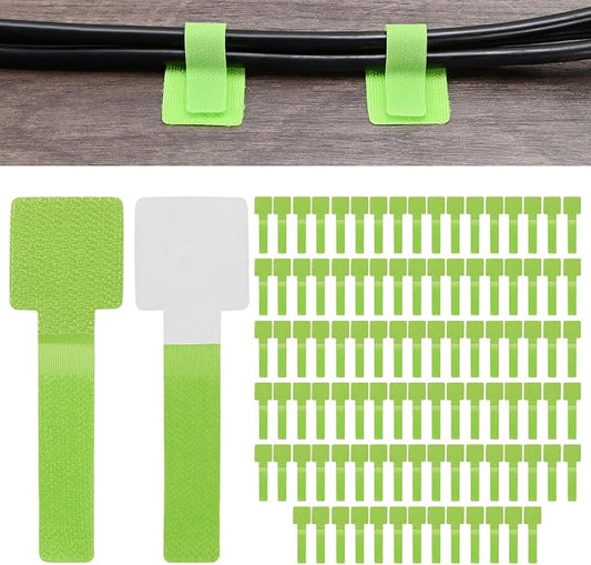 100-Pack Hook and Loop Cable Ties, 3.5 x 1.1 Inch Enhanced Self-Adhesive Cord by MMETERXITY