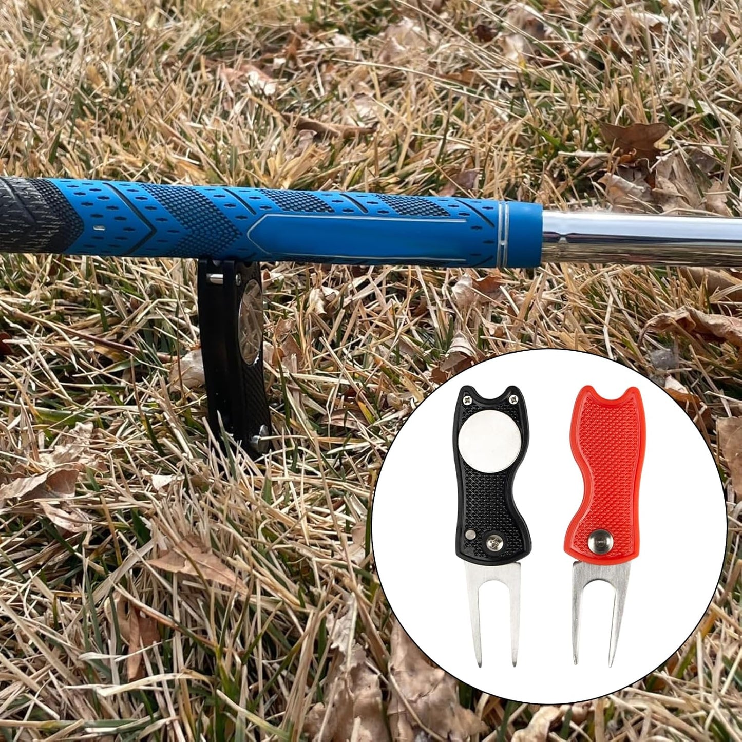 2-Pack Golf Divot Repair Tool with Magnetic Ball Marker - Foldable Pop-up Divot Turf Fork for Golf Enthusiasts