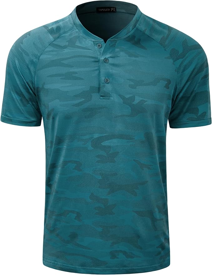 TAPULCO Mens Collarless Golf Shirts Short Sleeve Dry Fit Stretch Casual by TAPULCO