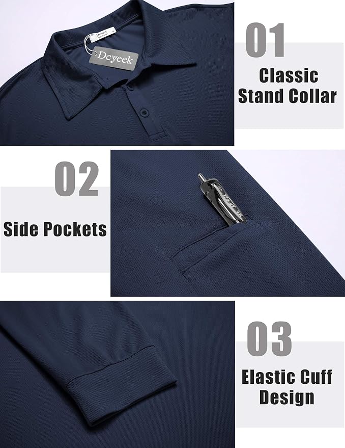 Deyeek Men's Polo Shirts Long Sleeve Golf Polo Shirts - Image 3