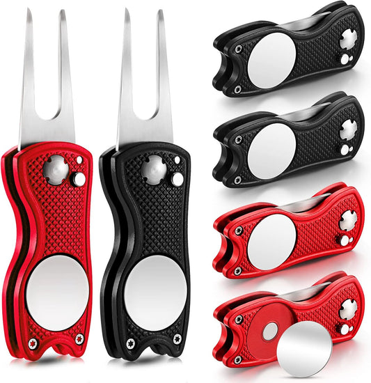 6 Packs Golf Repair Tool Stainless Steel Foldable Golf Divot Tool Magnetic Button Ball Marker