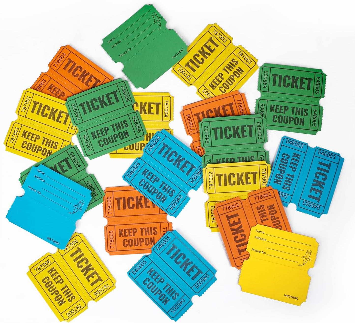 2000 Methdic Green Raffle Tickets (4 Color Selection), Double Roll, Ticket for Events, Entry, Class Reward, Fundraiser & Prizes