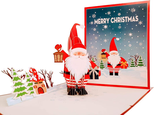 iGifts And Cards Santa’s Lantern of Joy 3D Pop-Up Christmas Card – Merry Holiday Greeting & Festive Centerpiece Gift for Family, Friends & Teachers – 6x8 with Envelope
