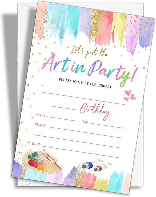 Art Birthday Party Invitations, 20-Count Painting Birthday Party Invites With Envelopes-HBYQK-B56