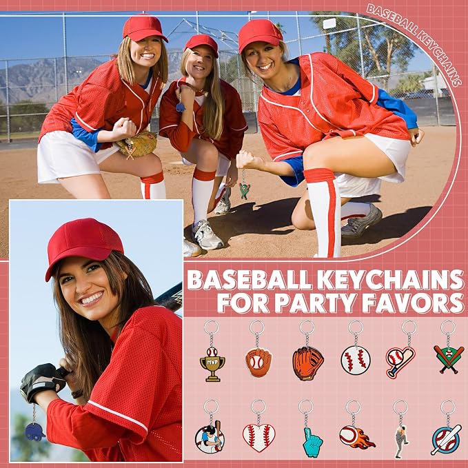 Batiyeer 72 Pack Baseball Keychains Bulk Party Favors Sports Ball Key Chains - Image 4