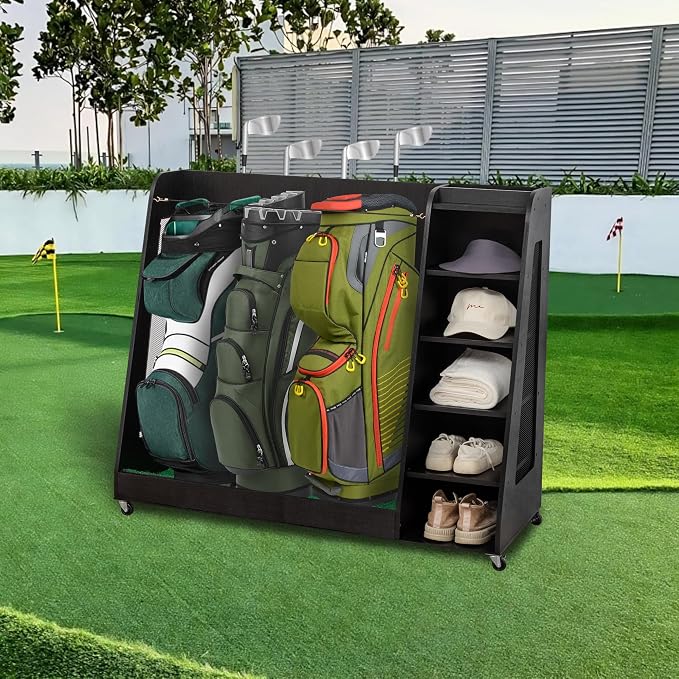Wooden Golf Bag Organizer Garage Large Golf Bag Storage Rack Stand - Image 9