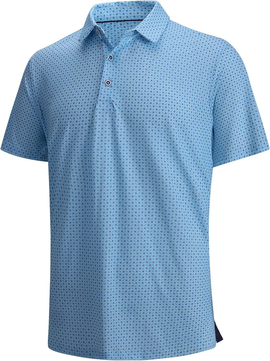 Hodaweisolp Golf Shirts for Men Dry Fit Print Moisture Wicking Performance Short Sleeve Polo Shirt