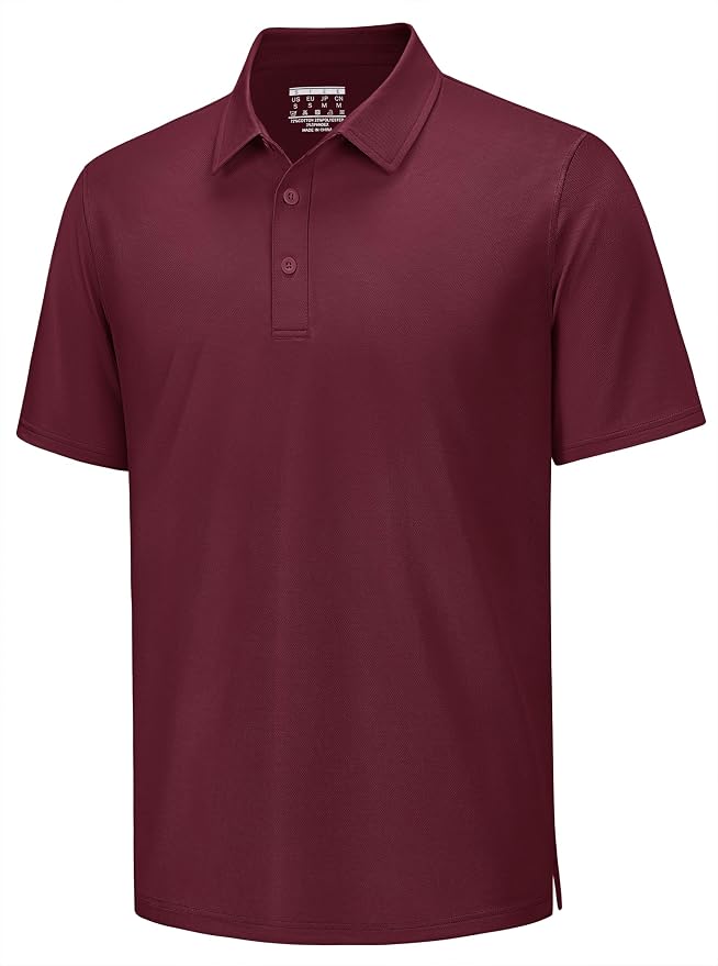 TACVASEN Mens Polo Shirts Short Sleeve Pique 3 Buttons Golf Polo Cooling by TACVASEN