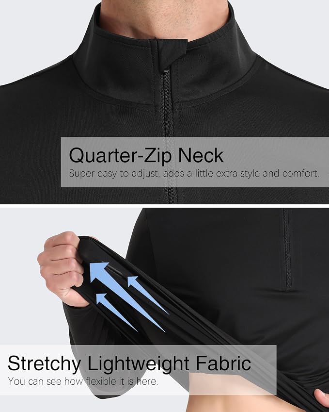 Mens Long Sleeve Shirts Quarter Zip Pullover UPF 50+ Sun Protection Wicking - Image 4