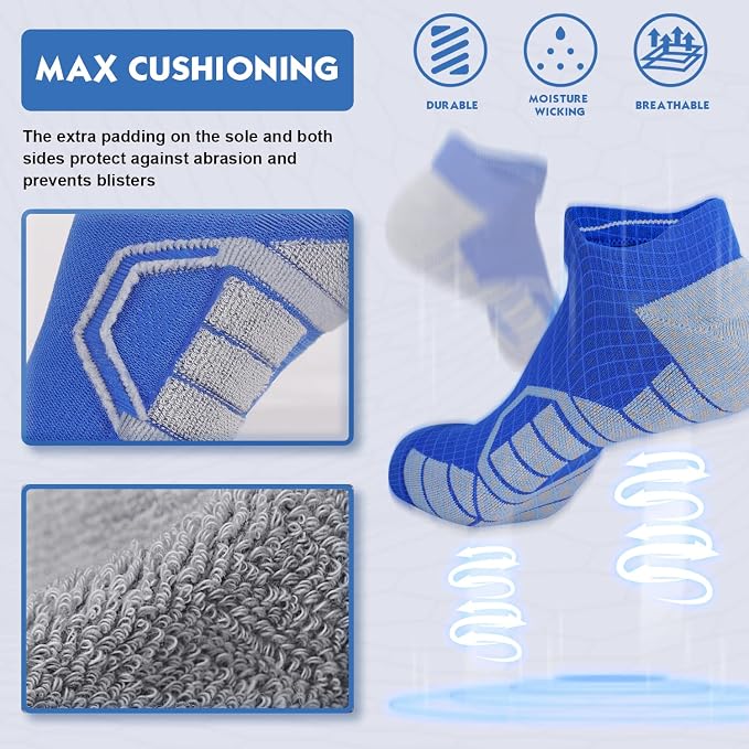 Hylaea Athletic Running Socks Cushion Padded Moisture Wicking Low Cut - Image 6