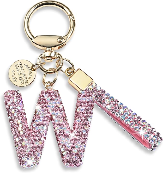 Pink Blue White Initial Letter Keychain Gift by JINGUAZI