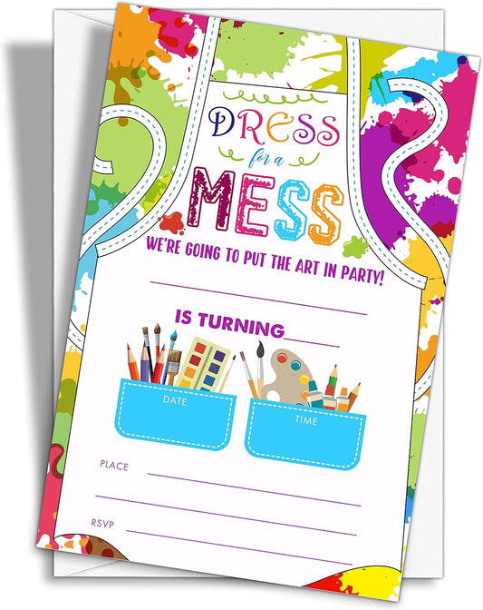 Art Birthday Party Invitations, 20-Count Painting Birthday Party Invites With Envelopes-HBYQK-B57