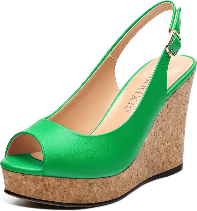 Womens Peep Toe Wedge Heels Matte Fashion Cork Slingback Pumps Platform Wedge by zasudxie