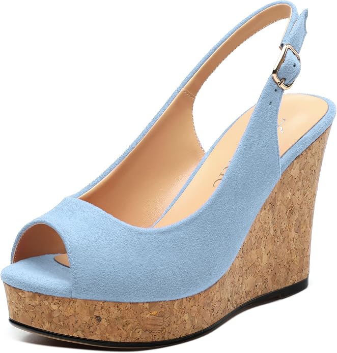 Womens Wedge Platform Sandals Peep Open Toe Slingback Buckle High Heel Dress by zasudxie