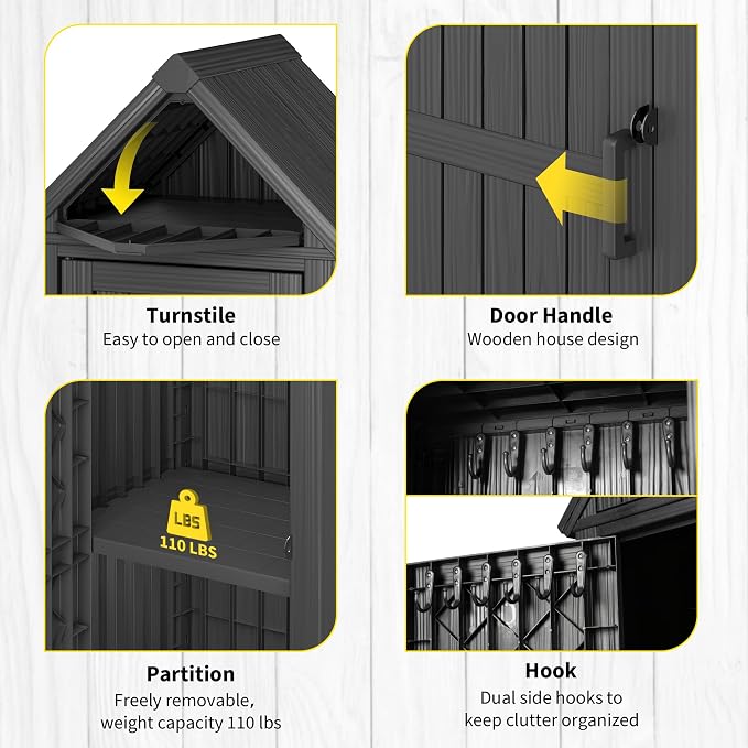 Fancyango Outdoor Resin Storage Shed, Upgrade Sturdy Storage Cabinet - Image 6