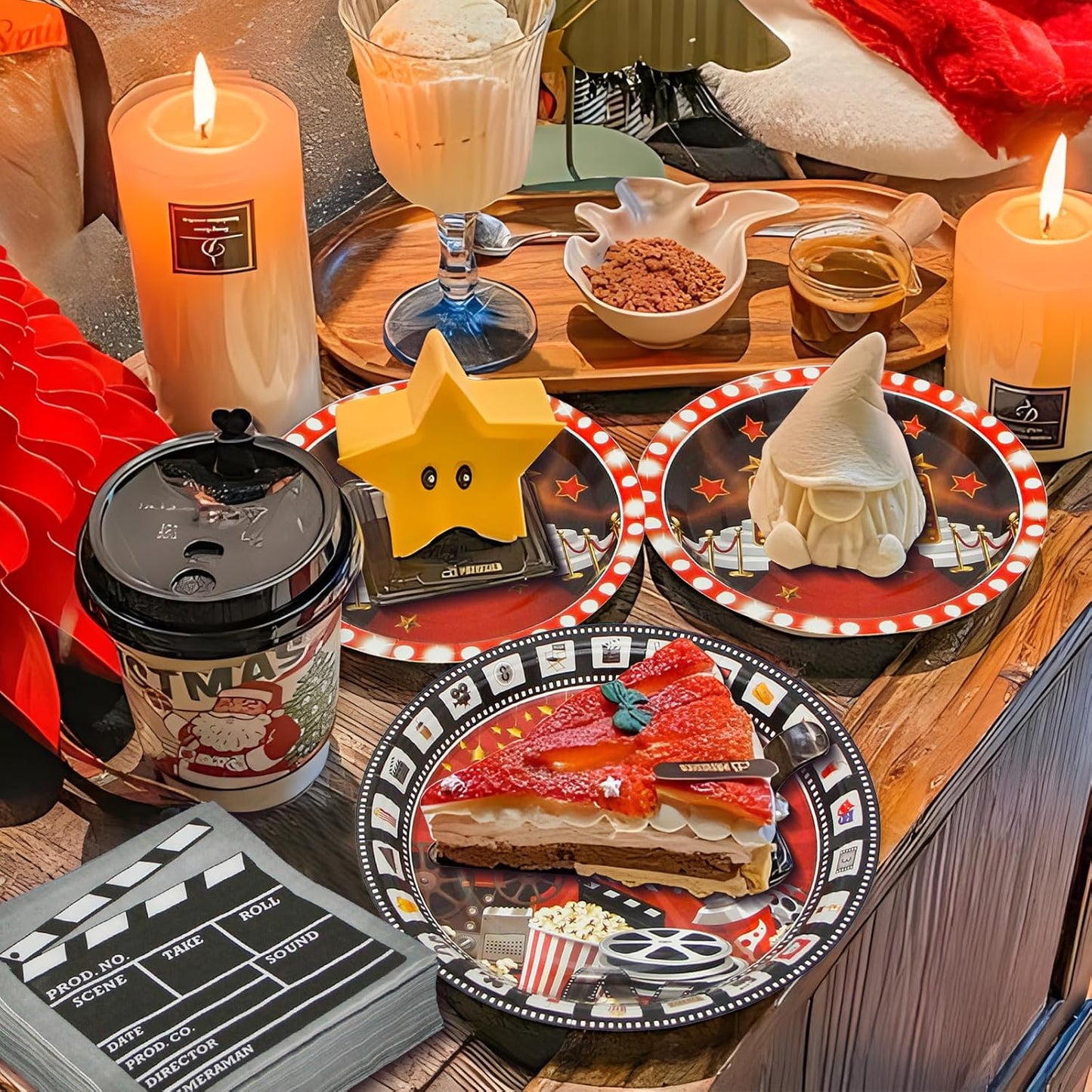 180Pcs Movie Night Party Supplies Paper Plates and Napkins Serve 60 Disposable Tableware Set for Birthday Party Decorations Game Day Family School Holiday Sports Events