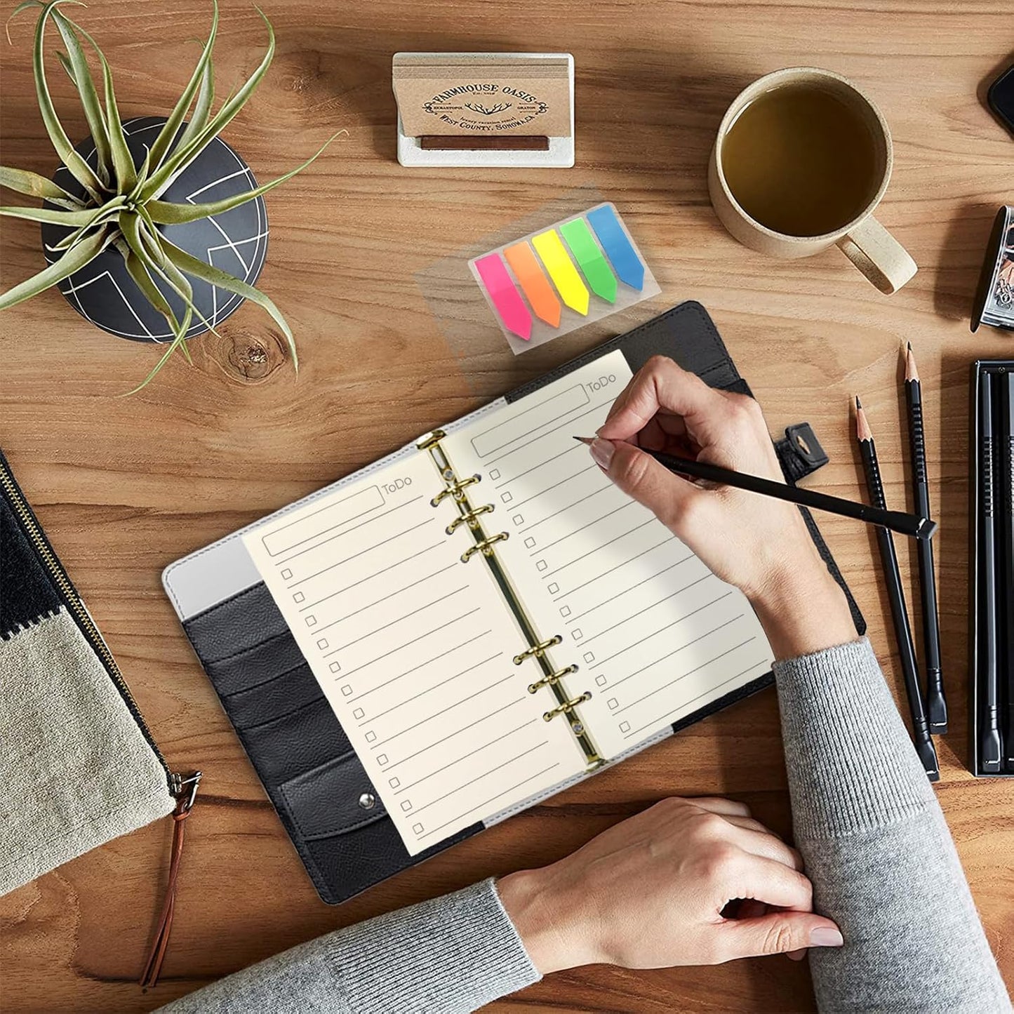 Harphia A6 6 Holes Binder Refill Set, 90 Sheets Todo List Planner Insert for 6 Holes Binder, with Paper Dividers,Ruler,Bags and Stickers, Planner Accessory Combo Set 005Da6Todo