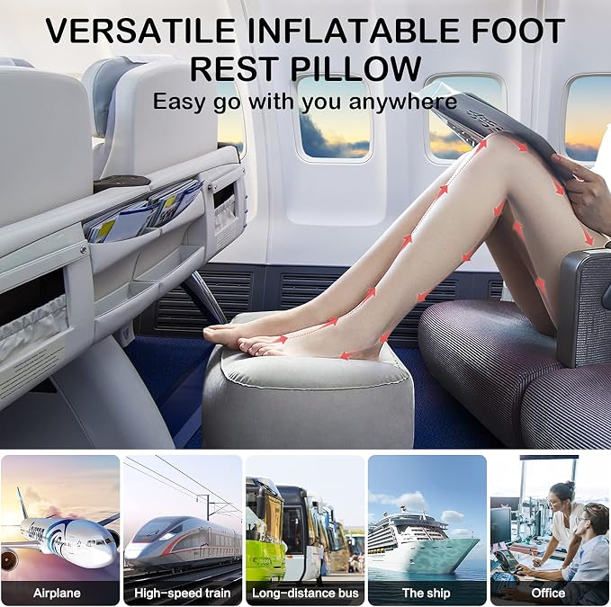 JefDiee Inflatable Foot Rest Pillow, Kids Airplane Bed, Adjustable 3 Layers - Image 6