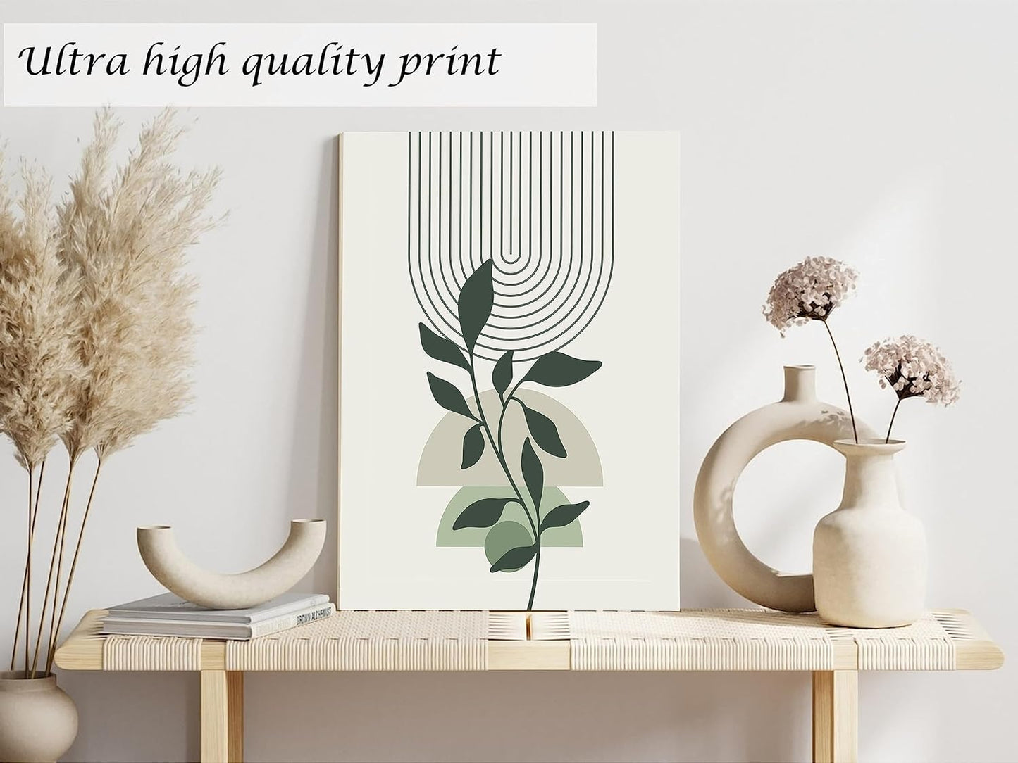 Induslyfe Large Framed Boho Canvas Wall Art Set of 3, Mid Century Modern room Decor, Minimalist Geometric Abstract Boho Bathroom wall art Canvas Prints Ready To Hang Bedroom decor (Sage Green,