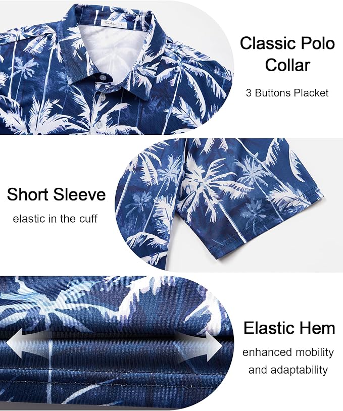 zeetoo Men's Polo Shirts Hawaiian Golf Polos Shirts Short Sleeve Performance - Image 6