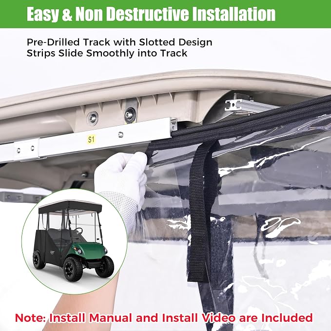 10L0L 3-Sided Track Style Golf Cart Enclosure fit 2 Passenger Yamaha G29 Drive - Image 5
