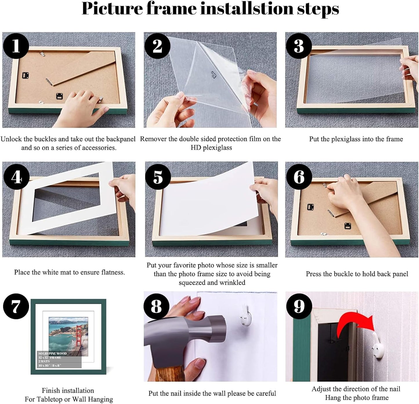 12x12 Wood Picture Frames for Wall Hanging or Tabletop,Diamond Painting Frame Baby Scan Picture Frames with 2 Mats Display 8x8 or 10x10 for Family Walls Decoration,Anniversary,Wedding,Christmas(Dark