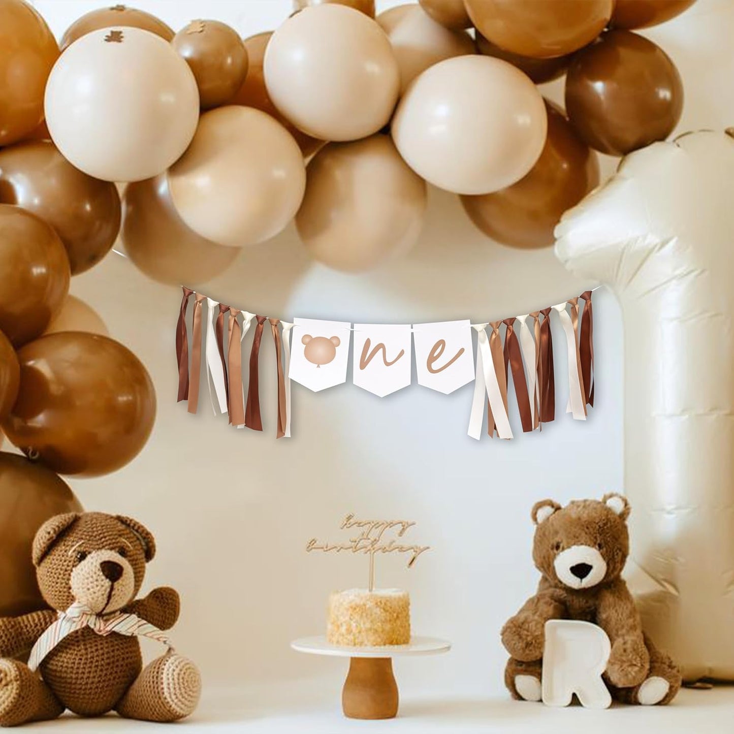 1 Year Old Birthday Banner - Baby Bear First Birthday High Chair Banner,Brown First Birthday Party Decorations,Bear First Birthday Party Supplies,Photo Prop for Baby (Bear theme banner brown)