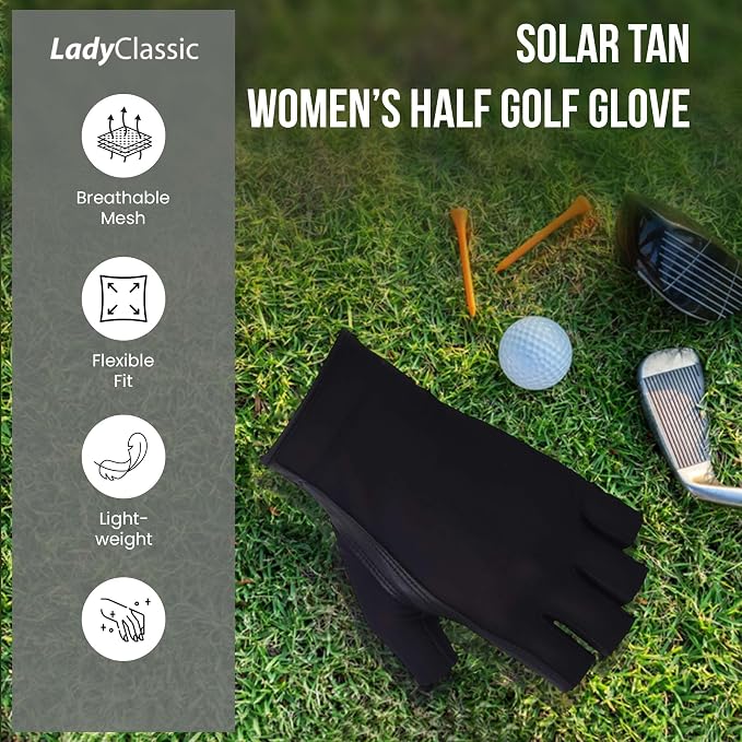 Solar Tan Women’s Half Golf Glove | SPF 10 UV-Filter Fabric, Breathable Cooling - Image 3