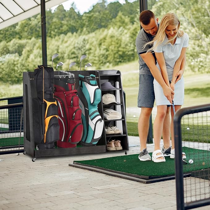 Wooden Golf Bag Organizer Garage Large Golf Bag Storage Rack Stand - Image 8