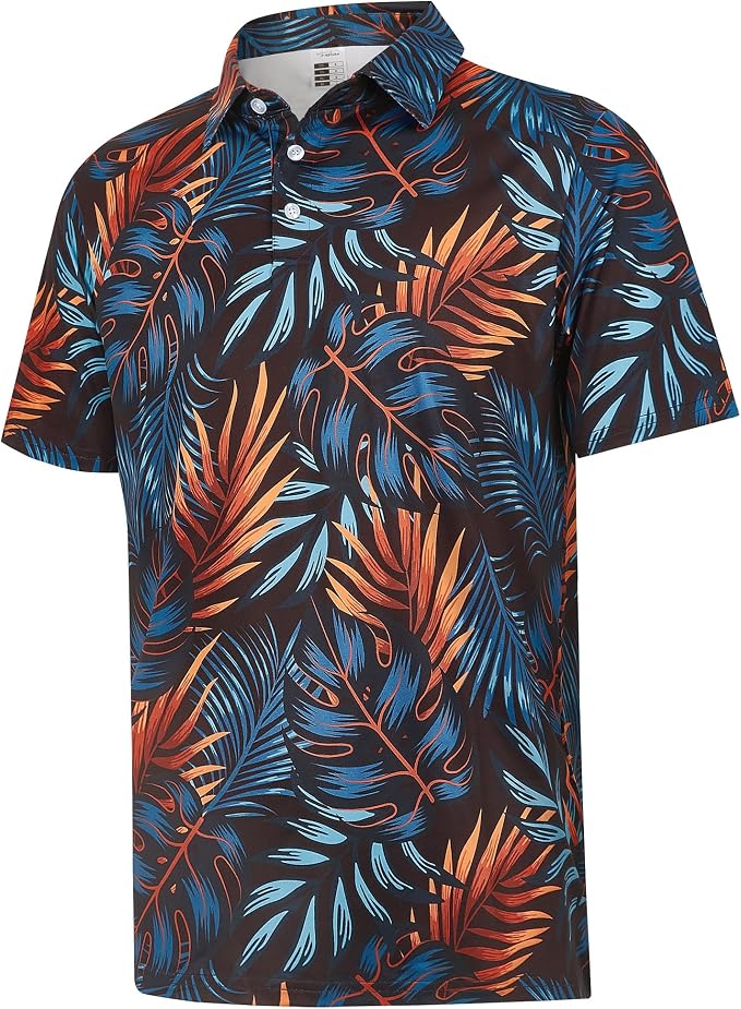 zeetoo Men's Polo Shirts Hawaiian Golf Polos Shirts Short Sleeve Performance by zeetoo