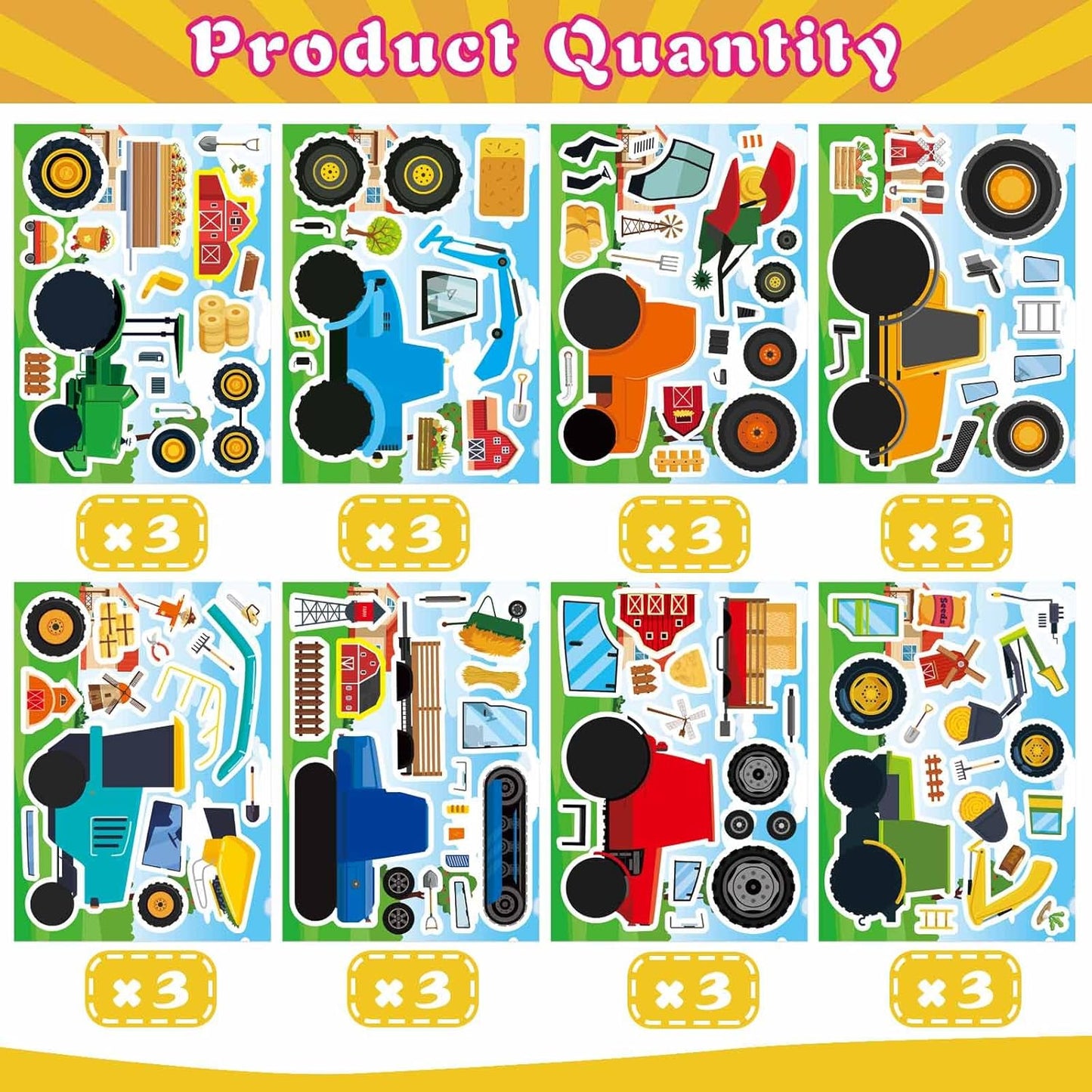 24 Sheets Make Your Own Farm Tractor Stickers for Kids Toddler, Fall Autumn Stickers, Happy Farm Themed Birthday Party Favors Supplies