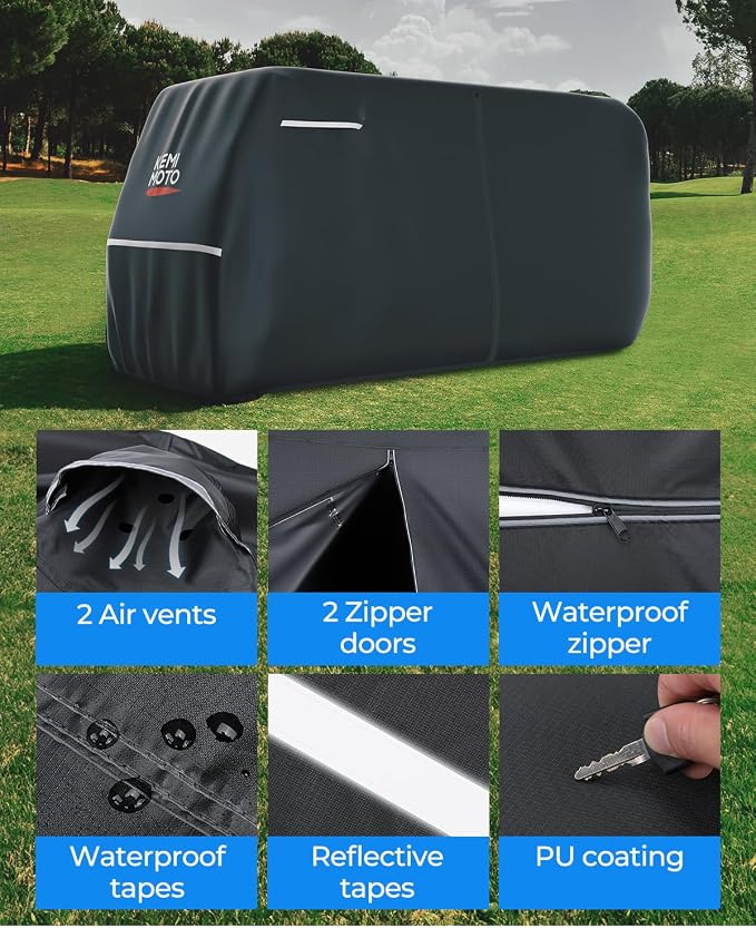 KEMIMOTO 600D Waterproof Golf Cart Cover, Universal Heavy Duty Large 8-Seater - Image 4