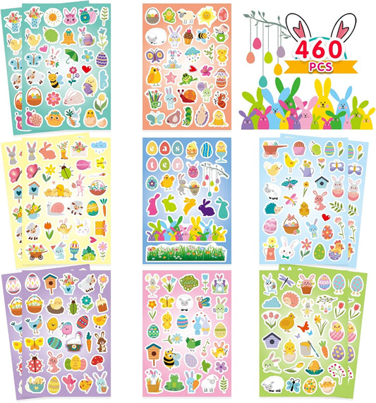 460PCS Easter Stickers for Kids Easter Basket Stuffers, Spring Flowers Bug Animal Stickers Party Favors Supplies