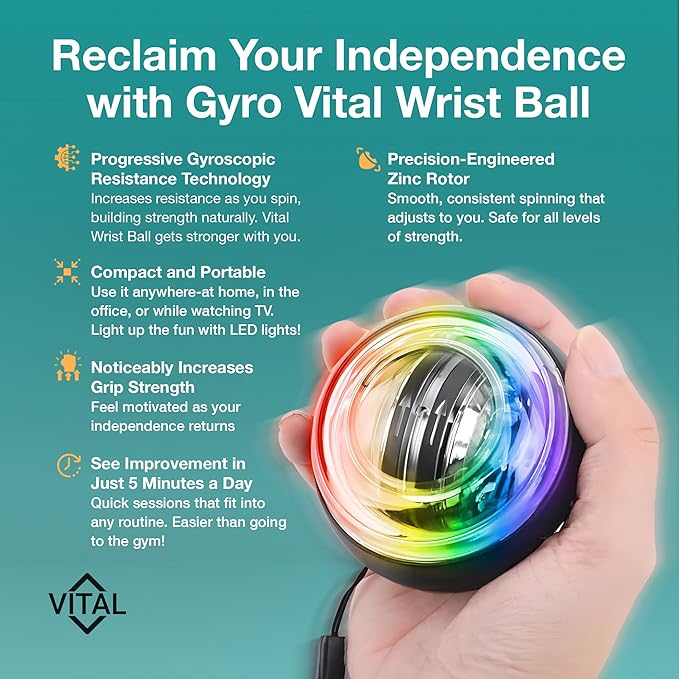 Vital Wrist Ball Exerciser Gyro Ball Hand Gyroscopic Wrist Strengthener & - Image 2