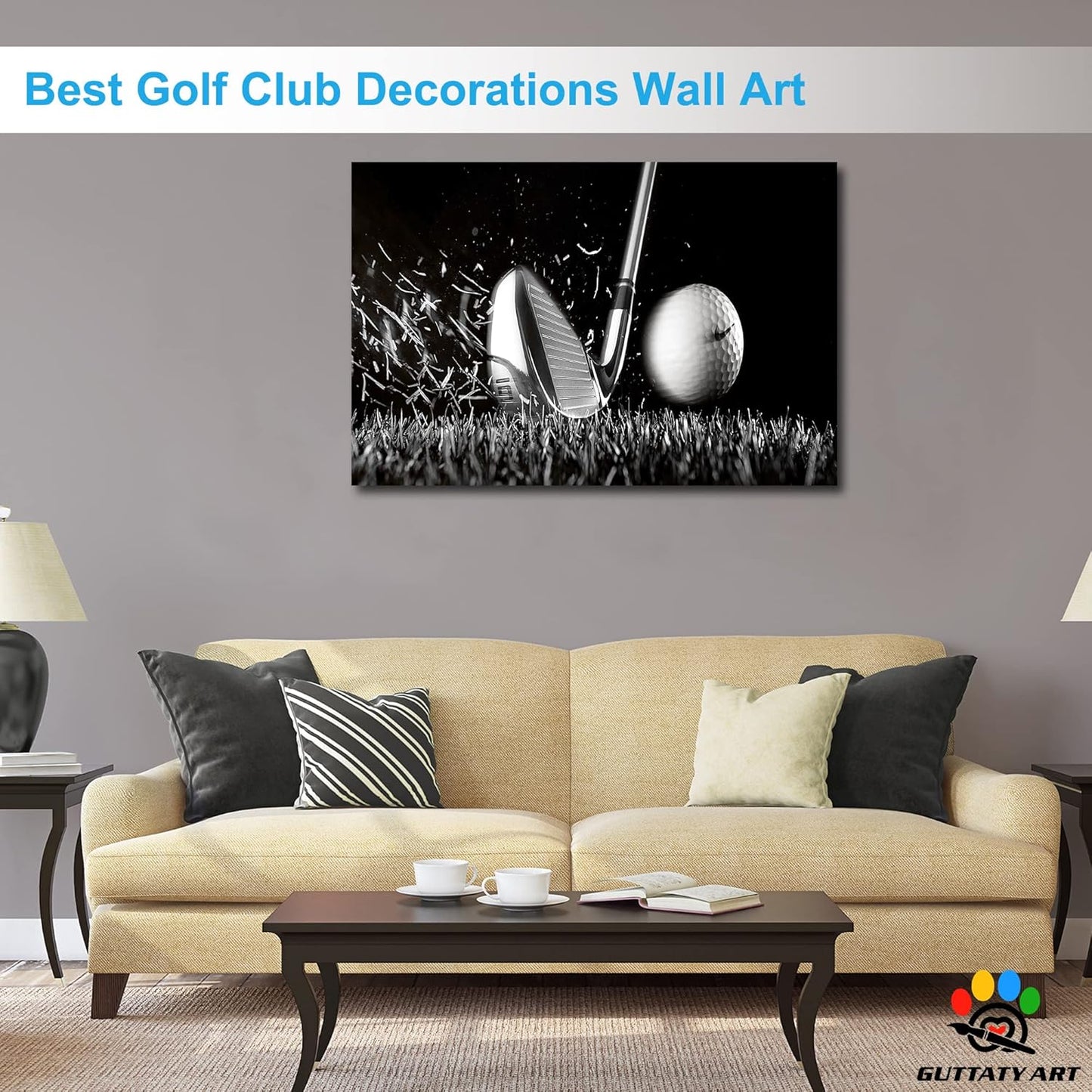 GUTTATY Golf Wall Art, Golf Pictures Posters Canvas Print Wall Decor for Golfer's Man Cave Home Ofice Ready to Hang (32x48 Inches)