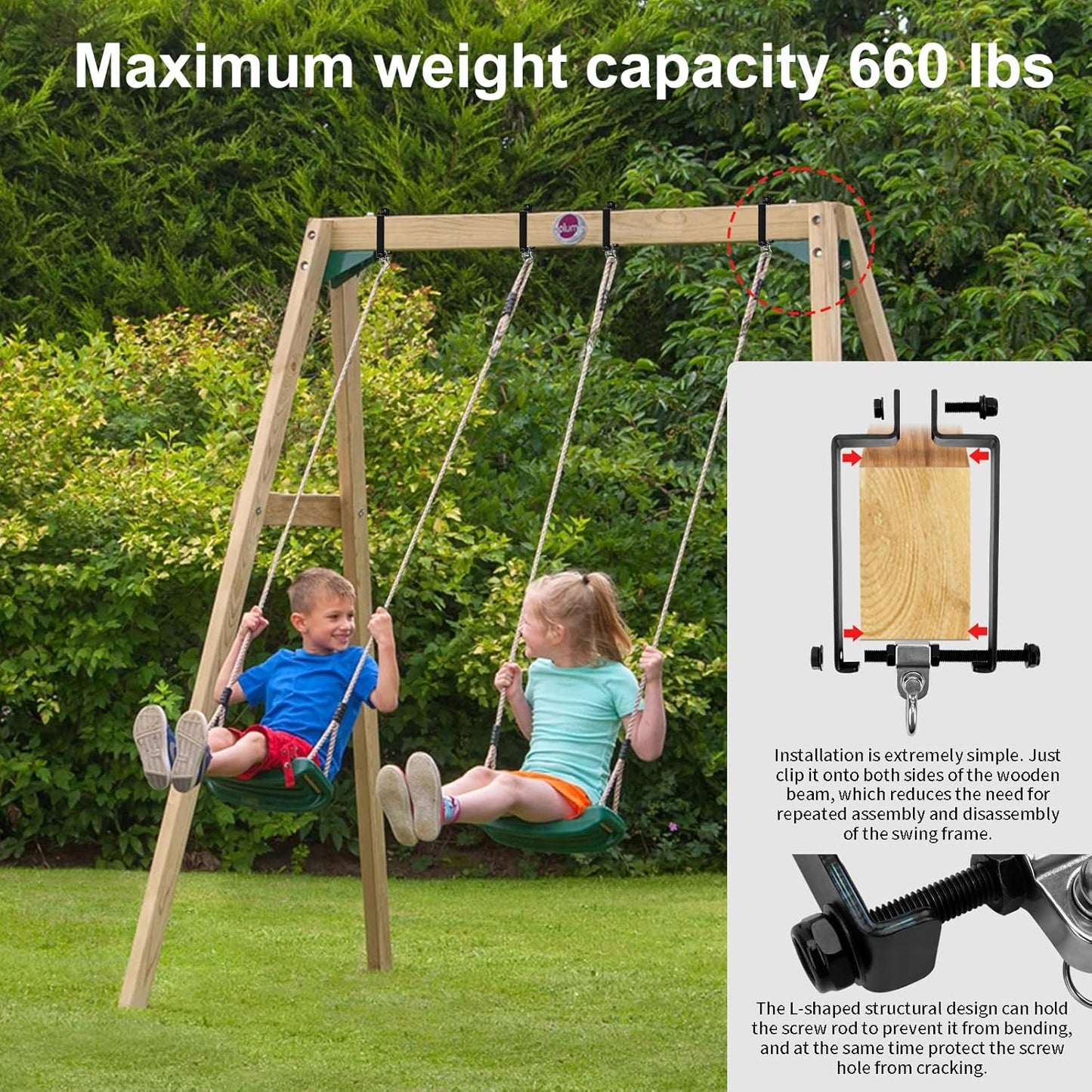 Heavy Duty Swing Hangers Swing Set Accessories for Wooden Sets Snap Hooks Hardware Swing Set Attachments Porch Playground Indoor/Outdoor 660LB Capacity (2 Pcs)