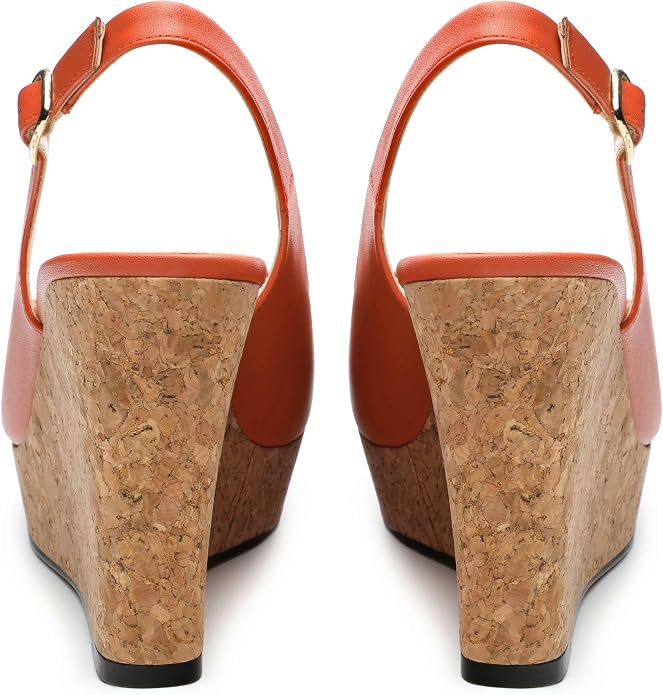Womens Peep Toe Wedge Heels Matte Fashion Cork Slingback Pumps Platform Wedge - Image 4