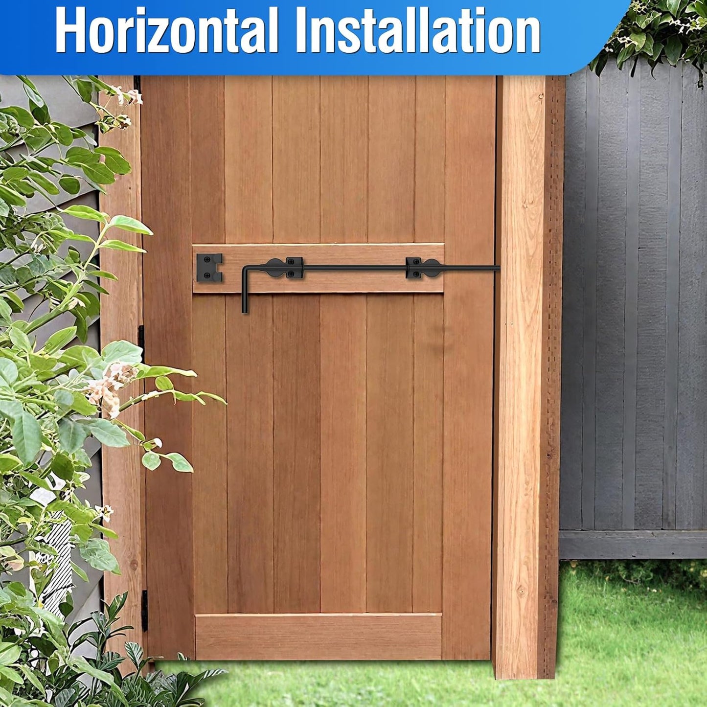 18" Cane Bolt Heavy-Duty Drop Rod for Gate, Heavy Duty Gate Latch for Wooden Fence Metal Gates, Vinyl Fence Gate Land Latch, Floor Latch for Fixing Door to The Ground, Black Coating, 2 Pack