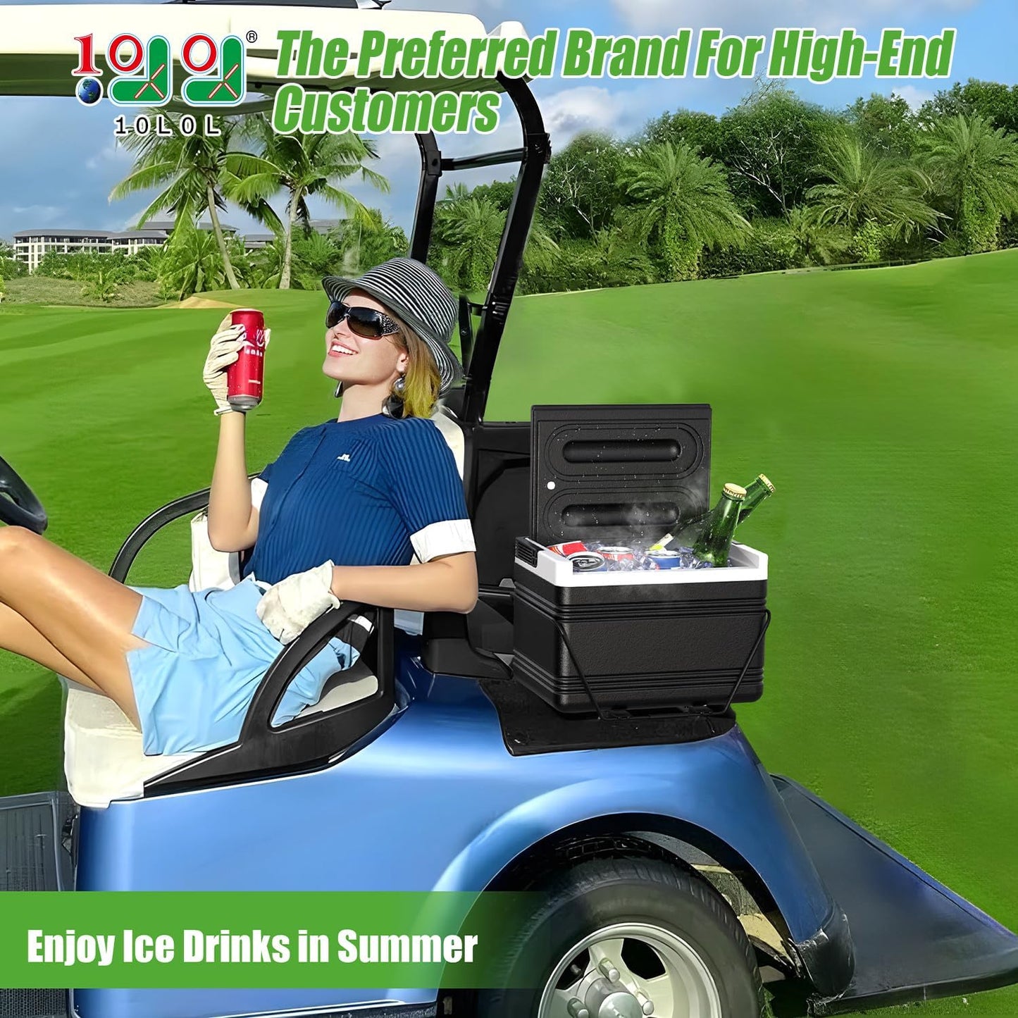 10L0L Golf Cart Cooler with Mounting Bracket Kit Caddy Fits Yamaha Club Car and EZGO, Portable 48H Cooling Golf Cart Ice Chest 102588101 103886801