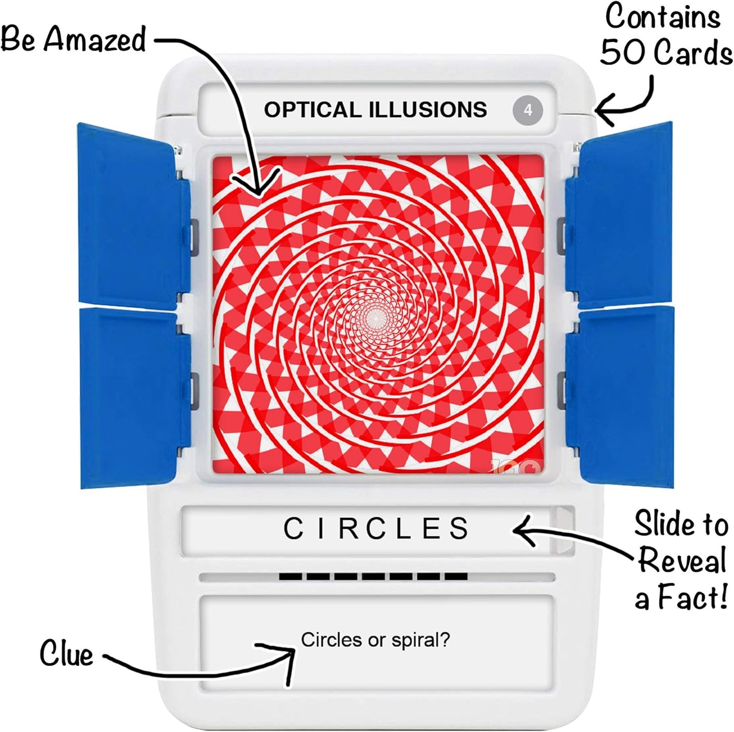 100 PICS Optical Illusions - Perfect Stocking Stuffer for Teens and Kids |100 Mind-Blowing Illusions | Contains 50 Cards in a Slide Reveal case | Ideal Gift for Travel