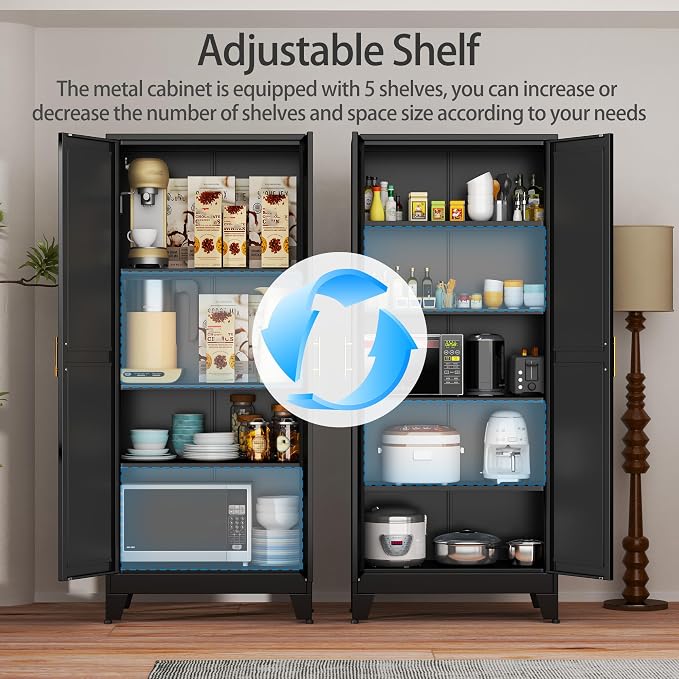 Black Metal Storage Cabinet, Kitchen Pantry Storage Cabinet - Image 5