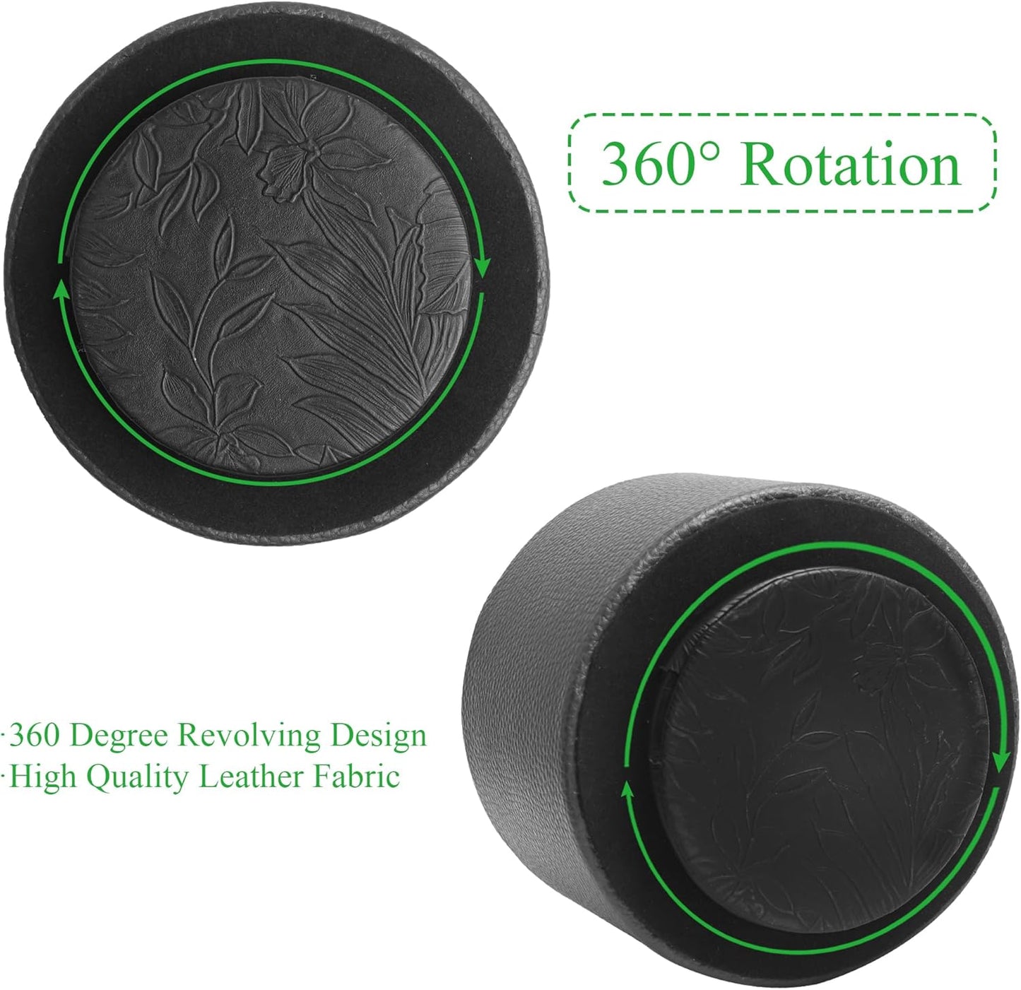 Hennaja Round Leather Art Supply Organizer,Remote Control Holder,360 Degree Spinning,Multi-Functional Pencil Holder,4 Compartments Desktop Stationary Organizer(1-Lichee Black)