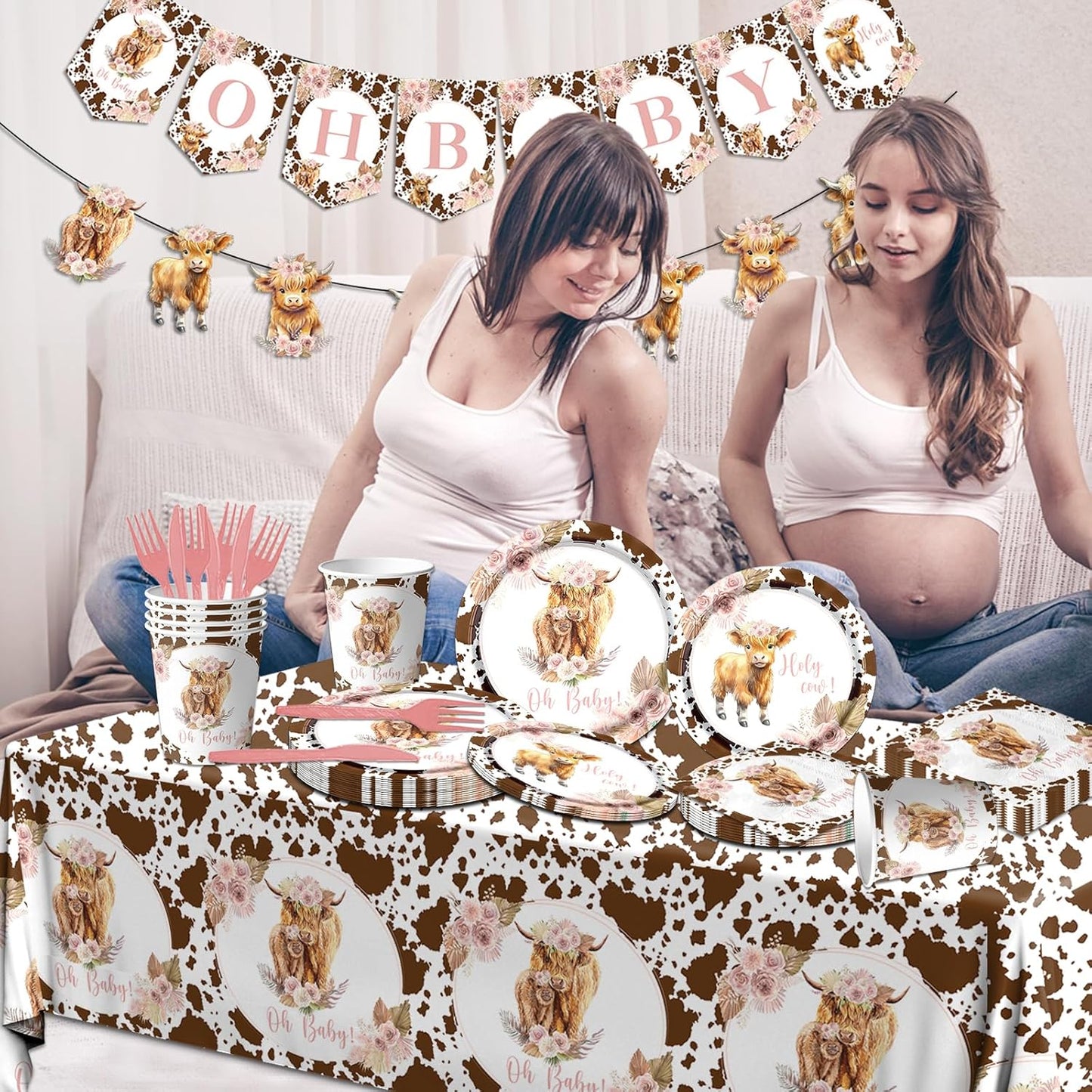 142Pcs Highland Cow Birthday Plates and Napkins,Highland Cow Baby Shower Decorations Western Theme Table Decorations for Baby Shower Party（20 Guests）