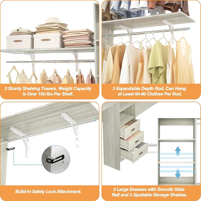 8FT Closet System, Wall Mount Bedroom Wardrobe - Image 6