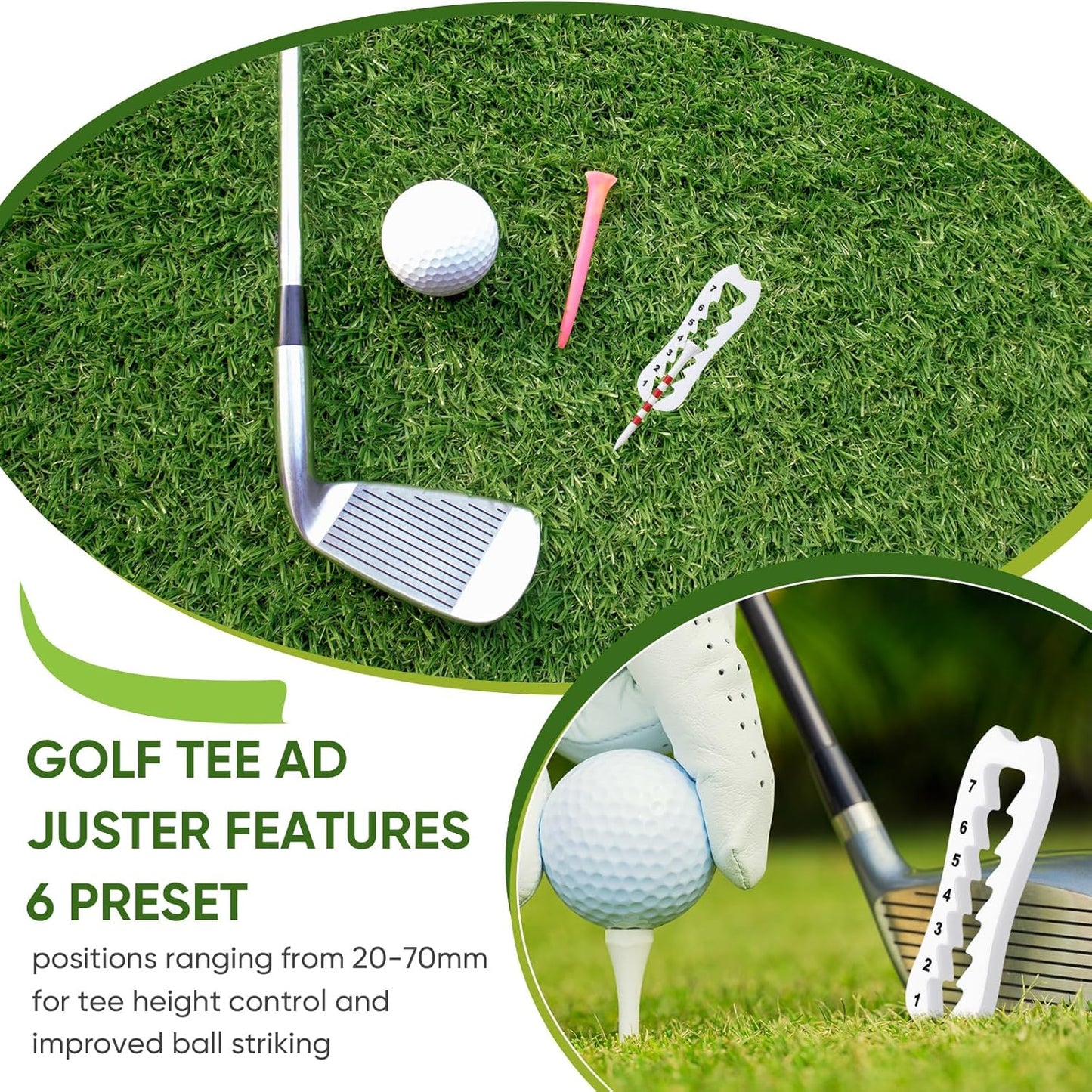 2 Pcs Golf Tee Height Adjuster Acrylic 7 Settings Adjustments Tee Height Positioner Golf Accessories Training Aid Setter for Consistent Swings for Indoor Outdoors