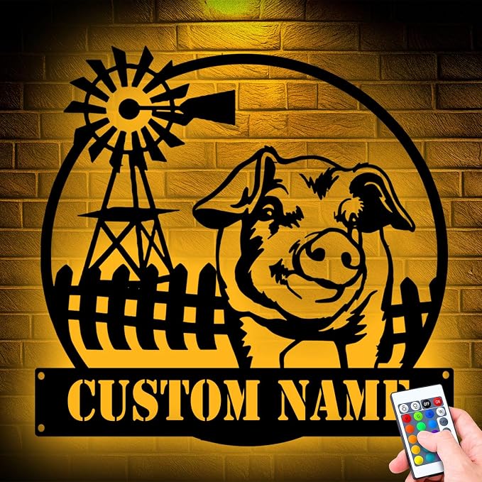 Custom Funny Pig Farmhouse Metal Sign, LED Lights Wall Art, Unique Home Decor - Image 4