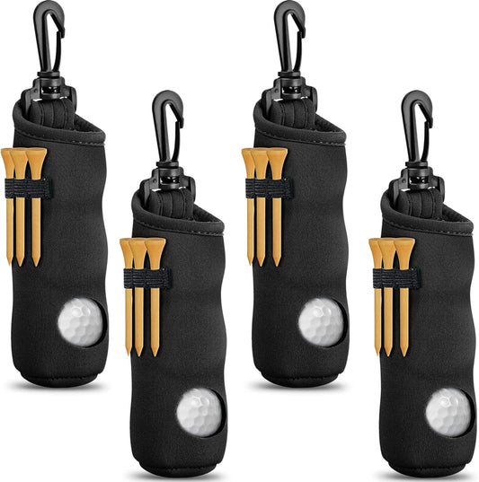 4 Pieces Golf Tee Holder Golf Ball Carry Bag Pouch Ball Holder Keychain Belt Clip Gifts Accessories