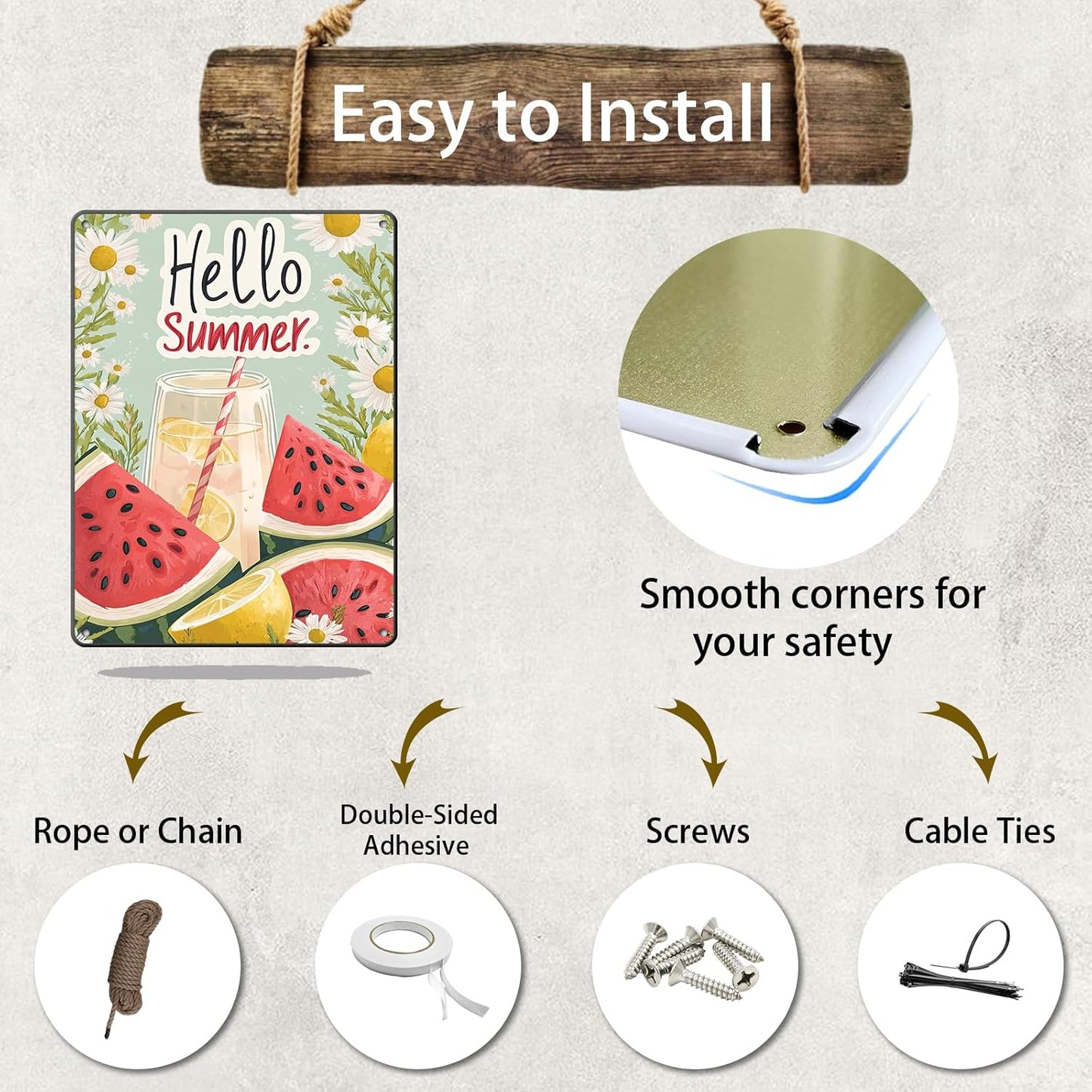 Hello Summer Vintage Tin Sign Watermelon Summer Decor Funny Wall Decor for Home Cafes Office Club 12x16 Inch